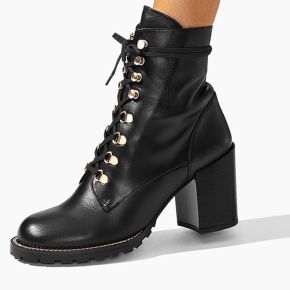 Stuart Weitzman Kolbie Chain Block Bootie Smooth Leather Black Size 8.5